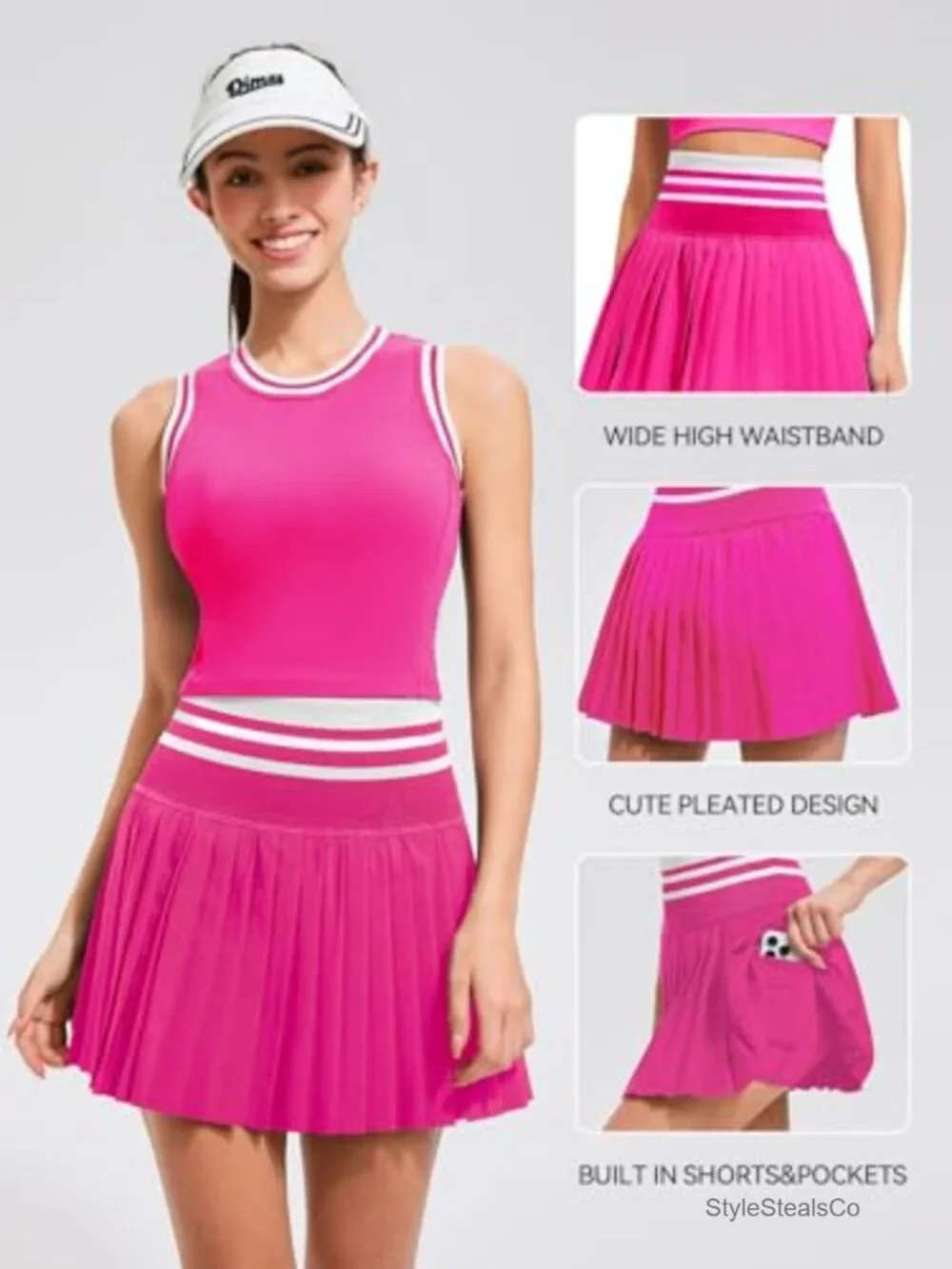 Two Piece Tennis Skirt Set High Waisted Pleated Athletic Golf Skort with Pockets
